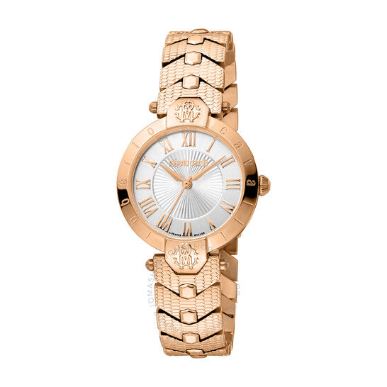 ساعة روبرتو كافالي النسائية الأنيقة ذات الميناء الفضي، كوارتز