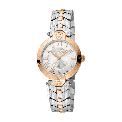 ساعة روبرتو كافالي النسائية الأنيقة ذات الميناء الفضي، كوارتز