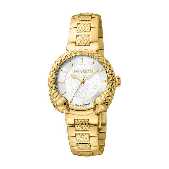 ساعة روبرتو كافالي النسائية الأنيقة ذات الميناء الفضي، كوارتز