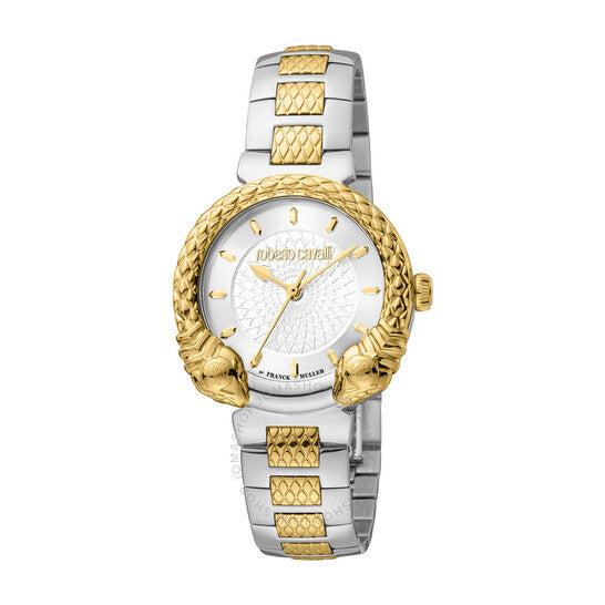 ساعة روبرتو كافالي النسائية الأنيقة ذات الميناء الفضي، كوارتز