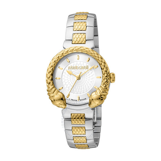 ساعة روبرتو كافالي النسائية الأنيقة ذات الميناء الفضي، كوارتز