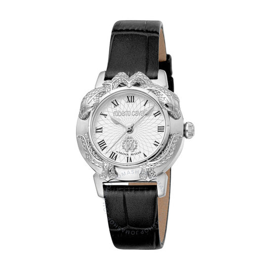 ساعة روبرتو كافالي النسائية الأنيقة ذات الميناء الفضي، كوارتز