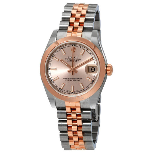 رولكس، ساعة ديت جست 31 أوتوماتيكية بمينا وردي للسيدات، مصنوعة من الفولاذ والذهب الوردي عيار 18 قيراطًا