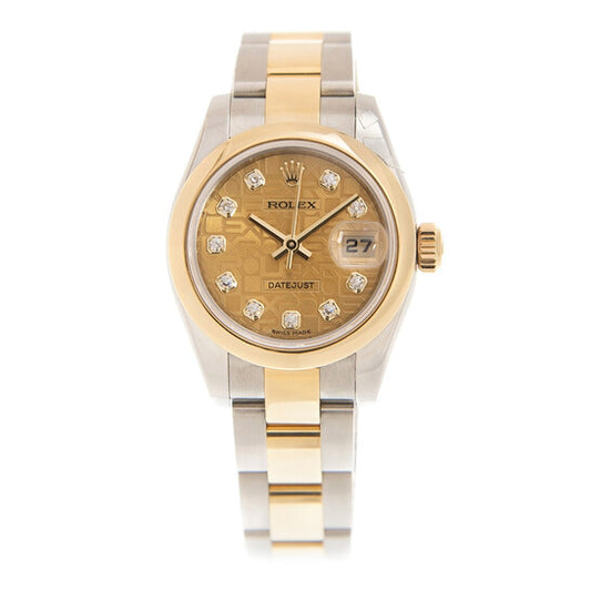 ساعة رولكس ديت جست أوتوماتيكية من الفولاذ المقاوم للصدأ والذهب الأصفر عيار 18 قيراطًا للسيدات 179163CJDO