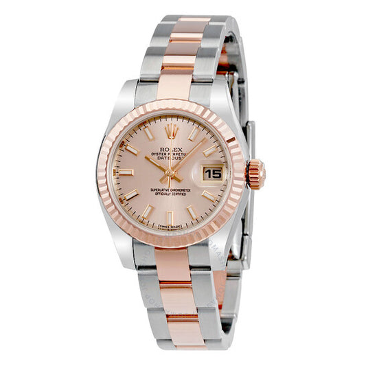ساعة رولكس ديت جست أوتوماتيكية للسيدات من الفولاذ المقاوم للصدأ مع ذهب وردي عيار 18 قيراطًا
