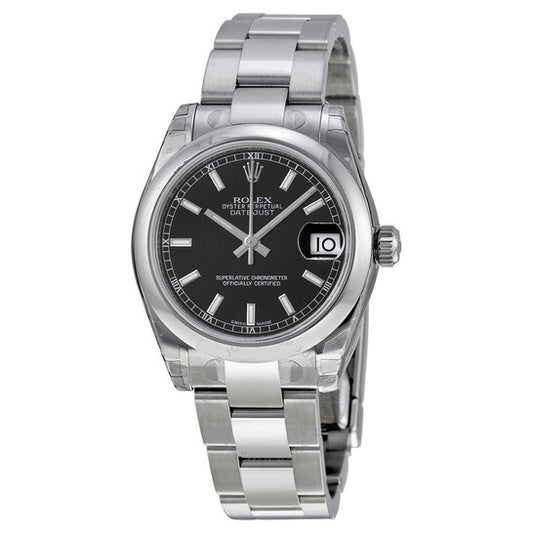 ساعة رولكس ديت جست ليدي 31 أوتوماتيكية بمينا أسود وسوار أويستر من الفولاذ المقاوم للصدأ