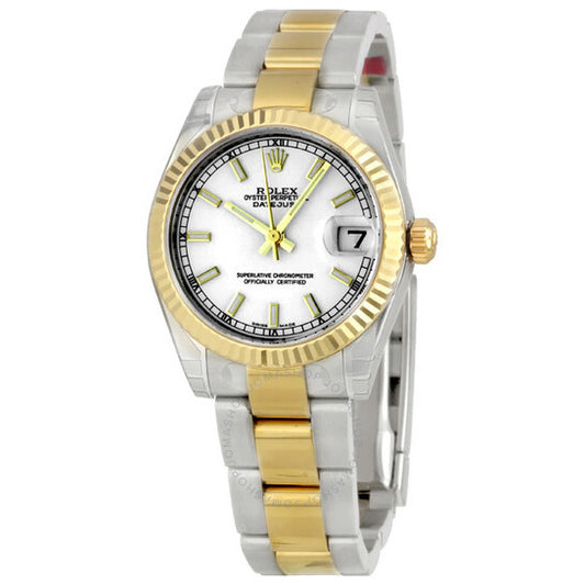 رولكس، ساعة ديت جست ليدي 31، مينا شامبانيا، ستانلس ستيل وذهب أصفر عيار 18 قيراط، سوار أويستر أوتوماتيكية