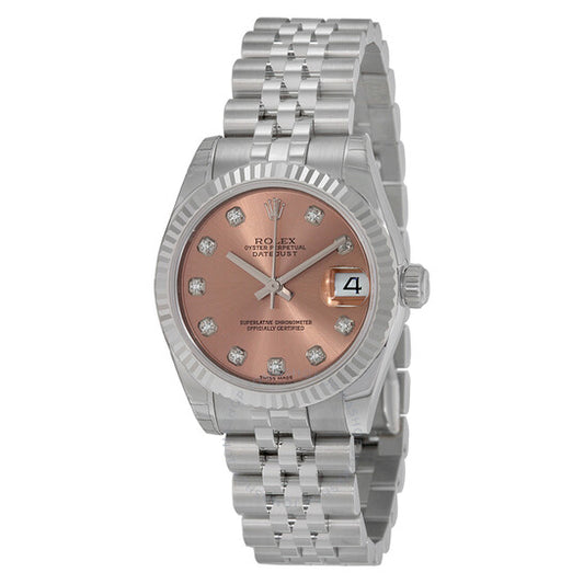 ساعة رولكس ديت جست ليدي 31 أوتوماتيكية بمينا وردي وسوار من الفولاذ المقاوم للصدأ