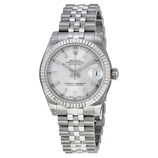 ساعة رولكس ديت جست ليدي 31 أوتوماتيكية بمينا فضي وسوار من الفولاذ المقاوم للصدأ