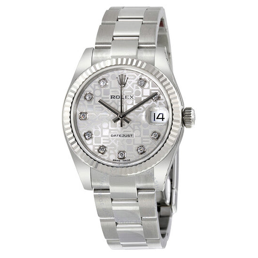 ساعة رولكس ديت جست ليدي 31 أوتوماتيكية بمينا فضي وسوار أويستر من الفولاذ المقاوم للصدأ