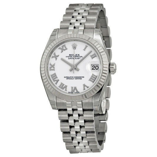 ساعة رولكس ديت جست ليدي 31 أوتوماتيكية بمينا أبيض وسوار من الفولاذ المقاوم للصدأ