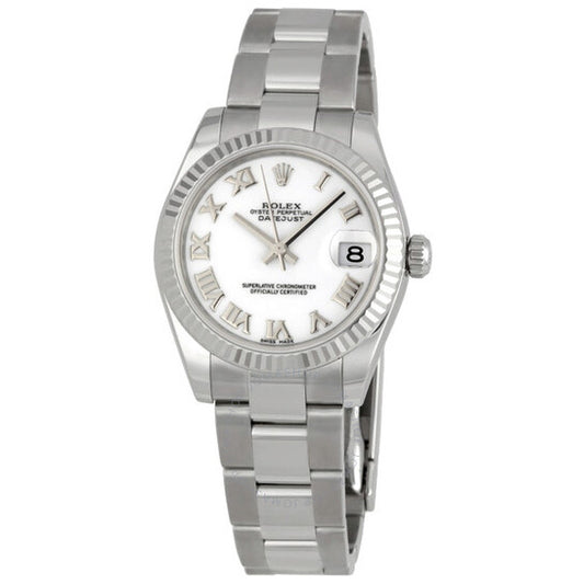 ساعة رولكس ديت جست ليدي 31 أوتوماتيكية بمينا أبيض وسوار أويستر من الفولاذ المقاوم للصدأ