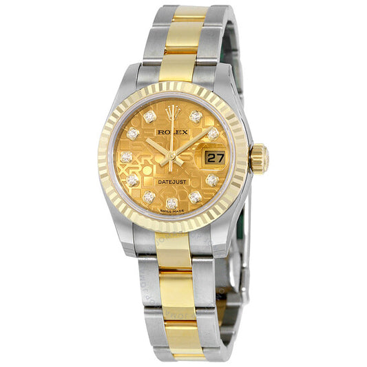 رولكس، ساعة ليدي ديت جست 26 أوتوماتيكية بمينا بلون الشمبانيا وسوار أويستر من الفولاذ المقاوم للصدأ وذهب أصفر عيار 18 قيراطًا