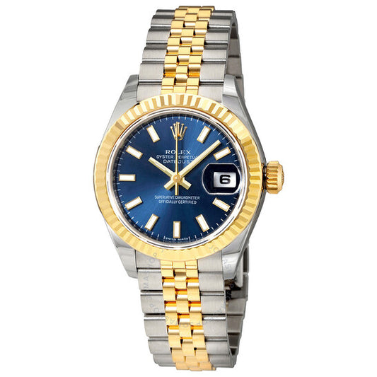 رولكس، ساعة ليدي ديت جست 26 أوتوماتيكية بمينا أزرق وسوار جوبيلي من الفولاذ المقاوم للصدأ وذهب أصفر عيار 18 قيراطًا