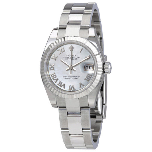 ساعة رولكس ليدي ديت جست 26 أوتوماتيكية بمينا من عرق اللؤلؤ وسوار من الفولاذ المقاوم للصدأ