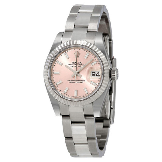 ساعة رولكس ليدي ديت جست 26 أوتوماتيكية بمينا وردي وسوار أويستر من الفولاذ المقاوم للصدأ