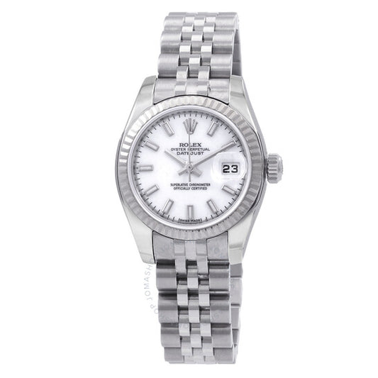 ساعة رولكس ليدي ديت جست 26 أوتوماتيكية بمينا أبيض وسوار من الفولاذ المقاوم للصدأ جوبيلي 179174WSJ