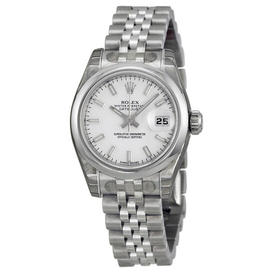 ساعة رولكس ليدي ديت جست 26 أوتوماتيكية بمينا أبيض وسوار من الفولاذ المقاوم للصدأ طراز 179160WSJ