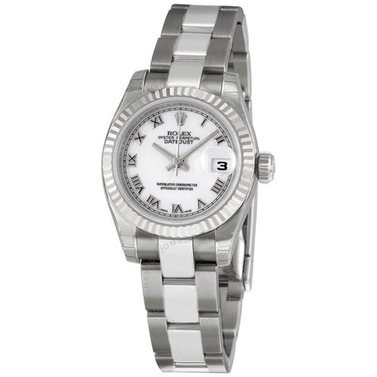 ساعة رولكس ليدي ديت جست 26 أوتوماتيكية بمينا أبيض وسوار أويستر من الفولاذ المقاوم للصدأ 179174WRO