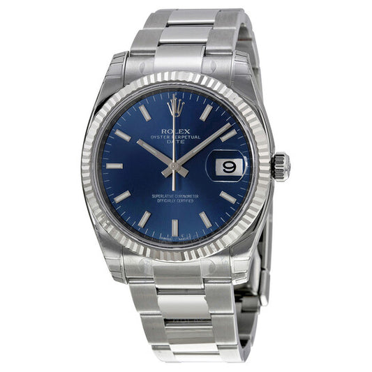 Rolex, Oyster Perpetual Date 34 Blue Dial Stainless Steel Bracelet Automatic Men's Watch
