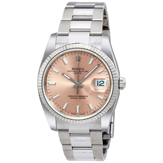 Rolex, Oyster Perpetual Date 34 Pink Dial Stainless Steel Bracelet Automatic Men's Watch
