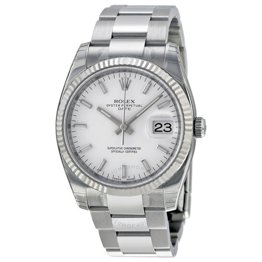 Rolex, Oyster Perpetual Date 34 White Dial Stainless Steel Bracelet Automatic Men's Watch