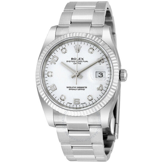 Rolex, Oyster Perpetual Date 34 White Dial Stainless Steel Bracelet Automatic Men's Watch