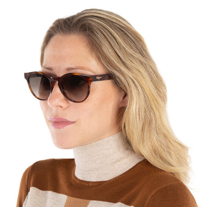 Salvatore Brown Gradient Round Ladies Sunglasses
