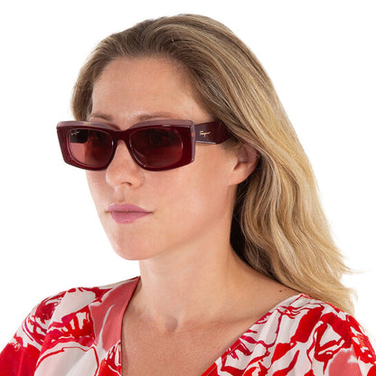 Salvatore Burgundy Rectangular Ladies Sunglasses