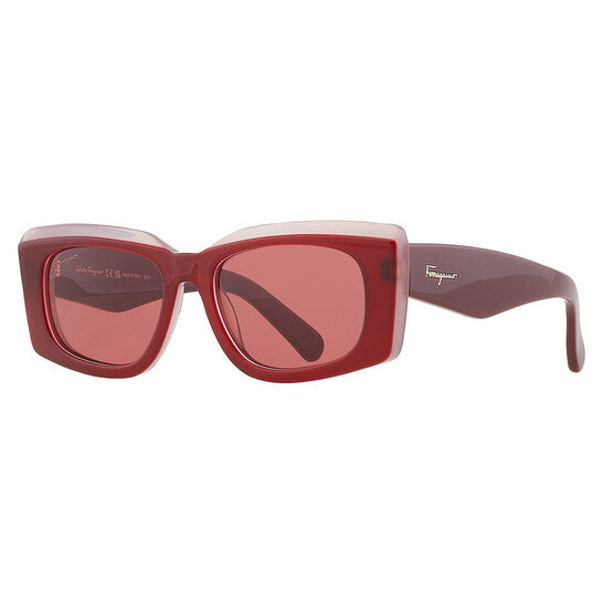 Salvatore Burgundy Rectangular Ladies Sunglasses