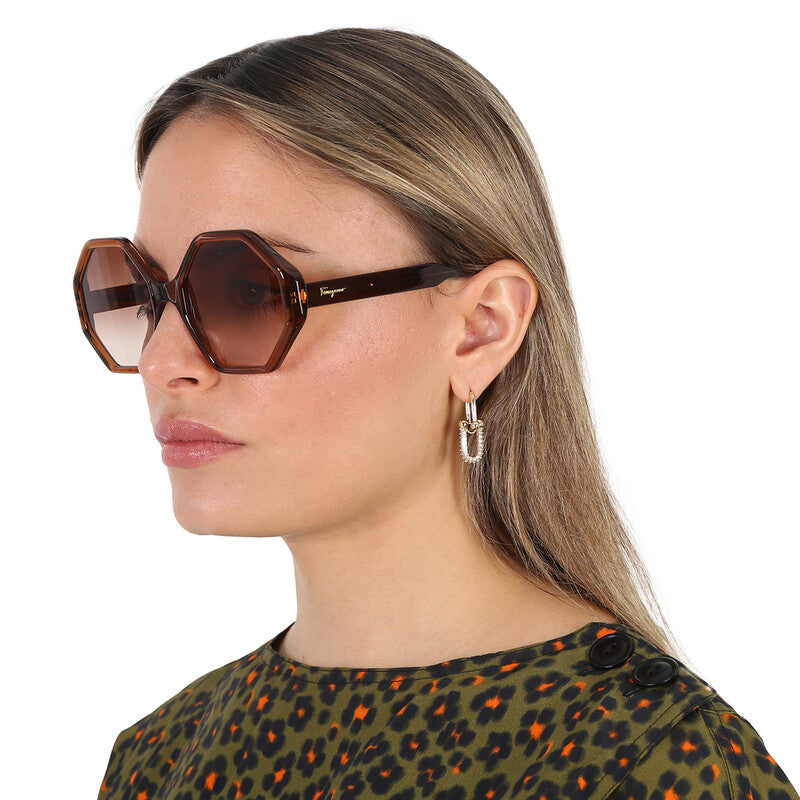Brown Gradient Geometric Ladies Sunglasses