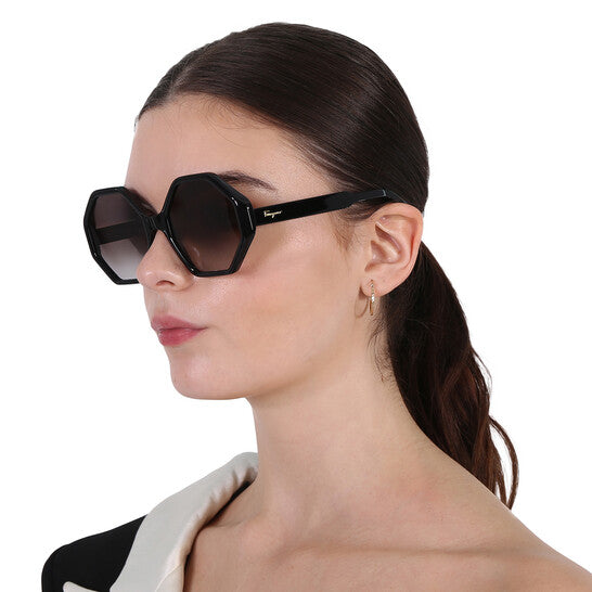 Salvatore Grey Gradient Hexagonal Ladies Sunglasses