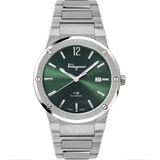 ساعة فيراغامو سلفاتوري كوارتز للرجال بمينا أخضر