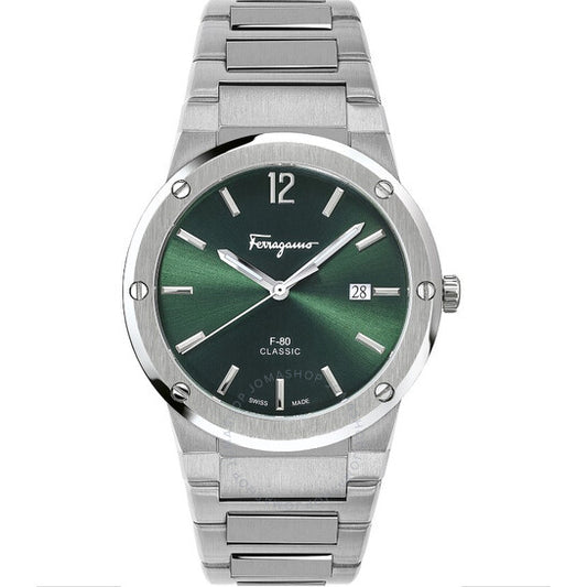 ساعة فيراغامو سلفاتوري كوارتز للرجال بمينا أخضر