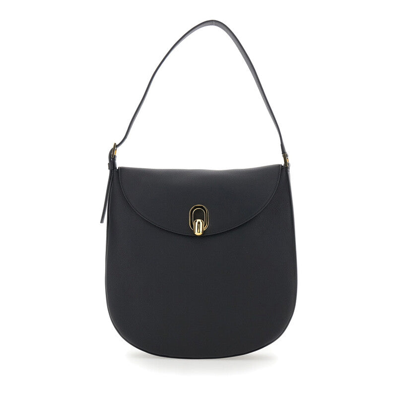 Tondo Black Shoulder Bag With Adjustable Shoulder Strap And Logo Plaque On The Front In Leather Woman