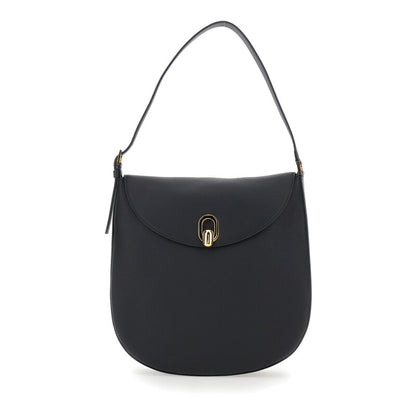 Tondo Black Shoulder Bag With Adjustable Shoulder Strap And Logo Plaque On The Front In Leather Woman