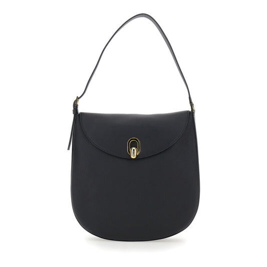 Tondo Black Shoulder Bag With Adjustable Shoulder Strap And Logo Plaque On The Front In Leather Woman