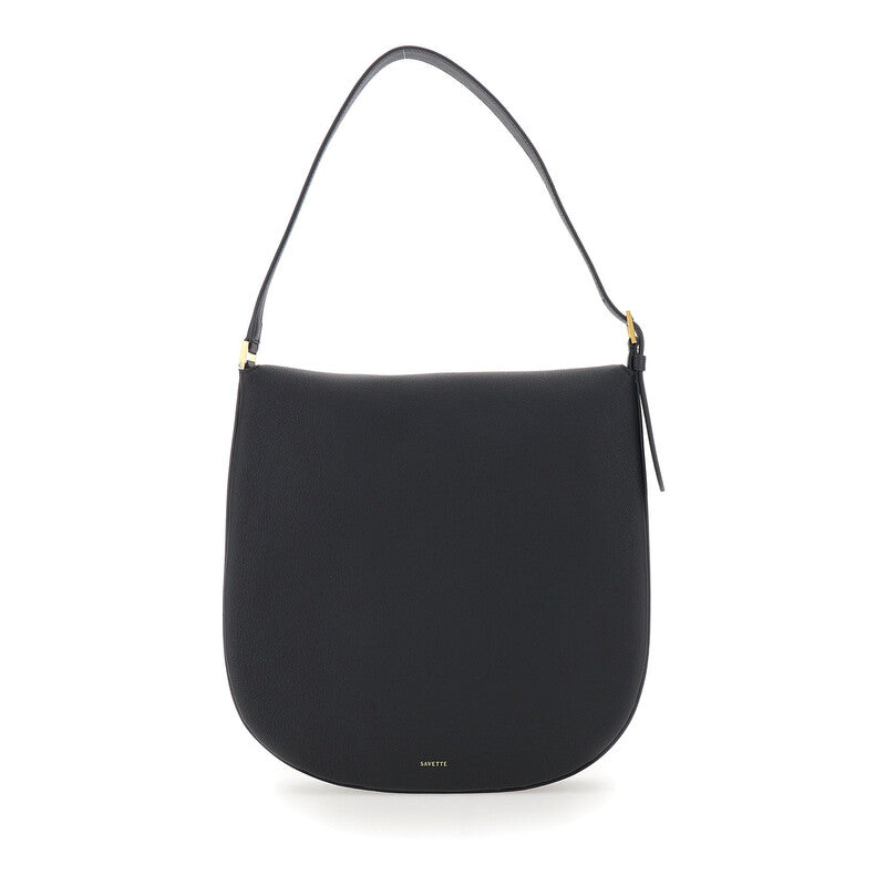 Tondo Black Shoulder Bag With Adjustable Shoulder Strap And Logo Plaque On The Front In Leather Woman