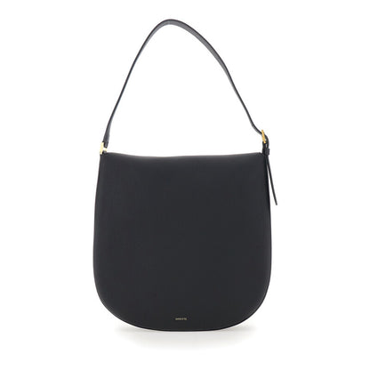 Tondo Black Shoulder Bag With Adjustable Shoulder Strap And Logo Plaque On The Front In Leather Woman
