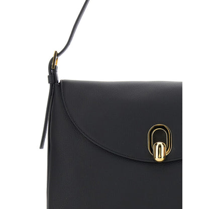 Tondo Black Shoulder Bag With Adjustable Shoulder Strap And Logo Plaque On The Front In Leather Woman