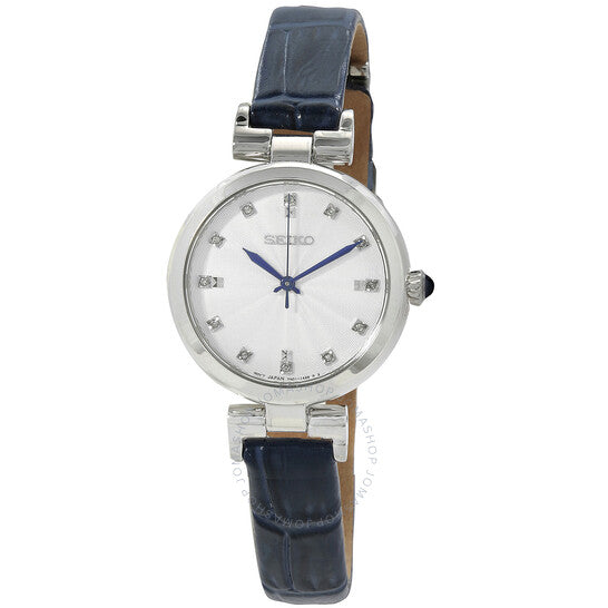 ساعة سيكو، كوارتز رسمية للسيدات بمينا أبيض مرصعة بالألماس