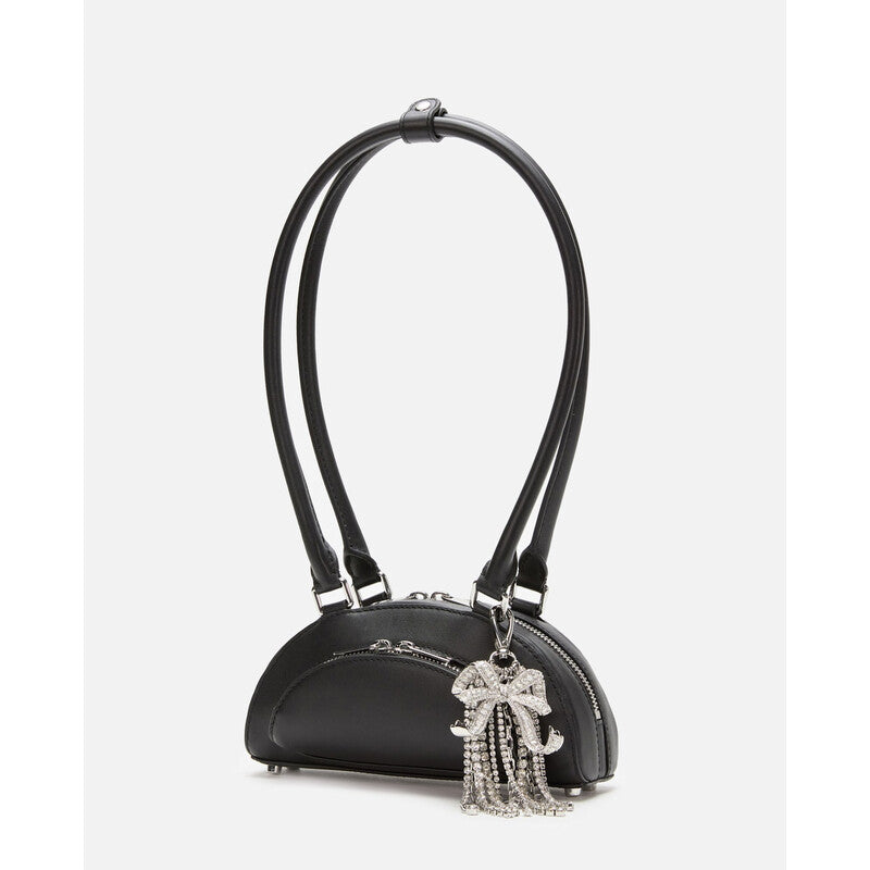 Self-Portrait Black Leather Mini Shoulder Bag With Charm