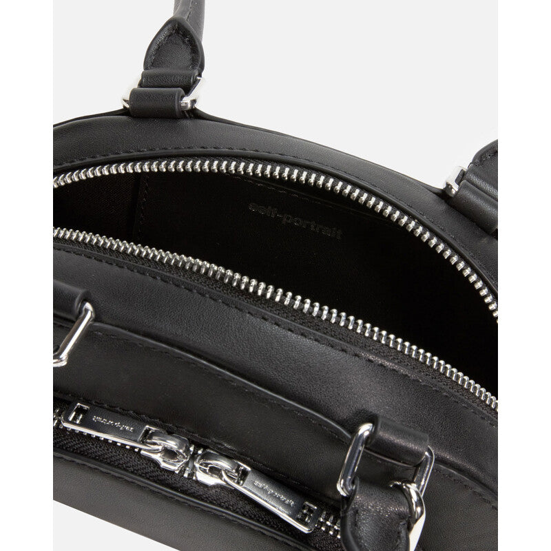 Self-Portrait Black Leather Mini Shoulder Bag With Charm