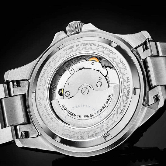 ساعة ستوهرلينغ أوريجينال، أكواديفر أوتوماتيكية للرجال بمينا أسود