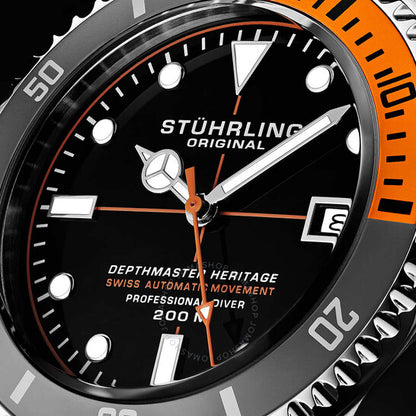 ساعة ستوهرلينغ أوريجينال، أكواديفر أوتوماتيكية للرجال بمينا أسود