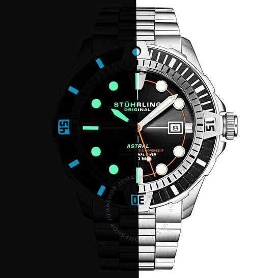 ساعة ستوهرلينغ أوريجينال، أكواديفر أوتوماتيكية للرجال بمينا أسود