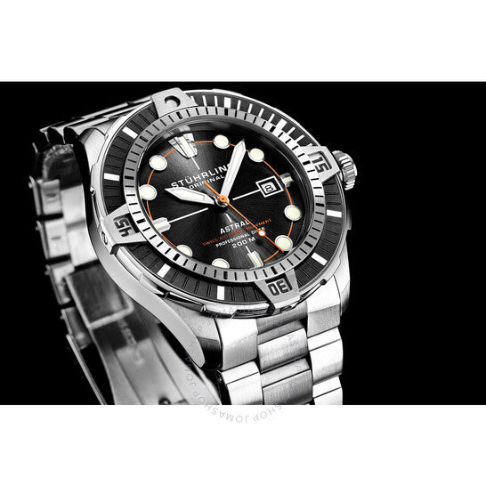 ساعة ستوهرلينغ أوريجينال، أكواديفر أوتوماتيكية للرجال بمينا أسود