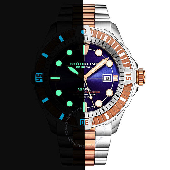 ساعة ستوهرلينغ أوريجينال، أكوادايفر أوتوماتيكية للرجال بمينا أزرق