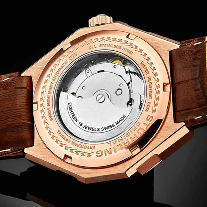 ساعة ستوهرلينغ أوريجينال ليجاسي أوتوماتيكية للرجال بمينا بني