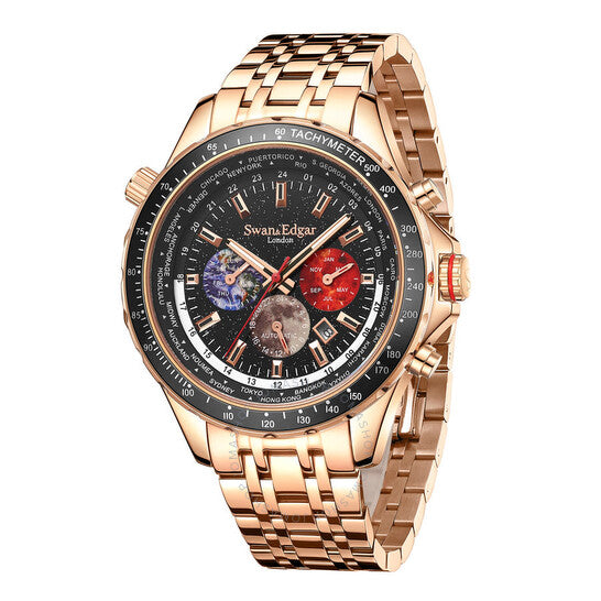 Swan & Edgar, World Timer Black Dial Men's Watch